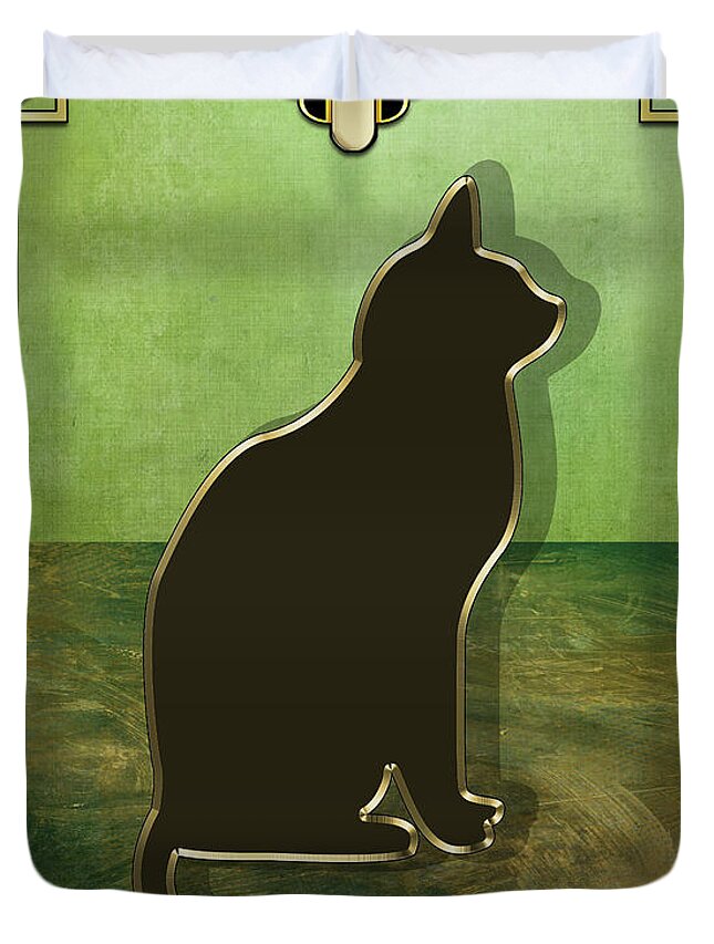 Cat Duvet Cover featuring the digital art Deco Cat 1 by Chuck Staley