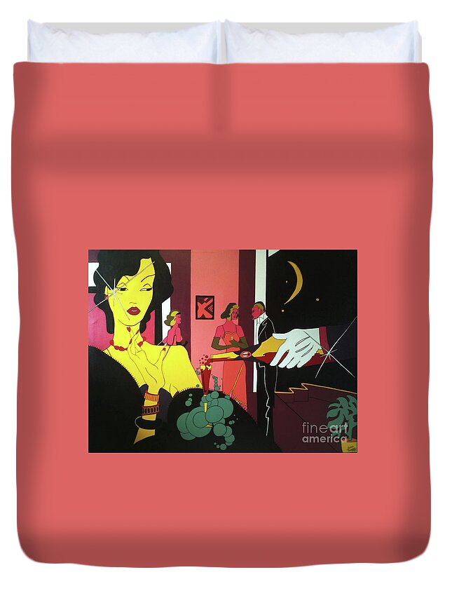 Deco Duvet Cover featuring the painting Deco Darlin by Anita Thomas