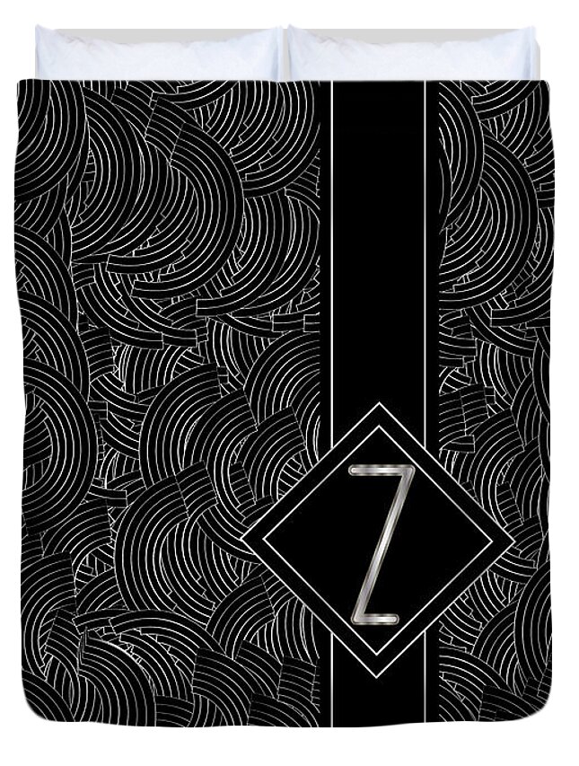 Monogram Duvet Cover featuring the digital art Deco Jazz Swing Monogram ...letter z by Cecely Bloom