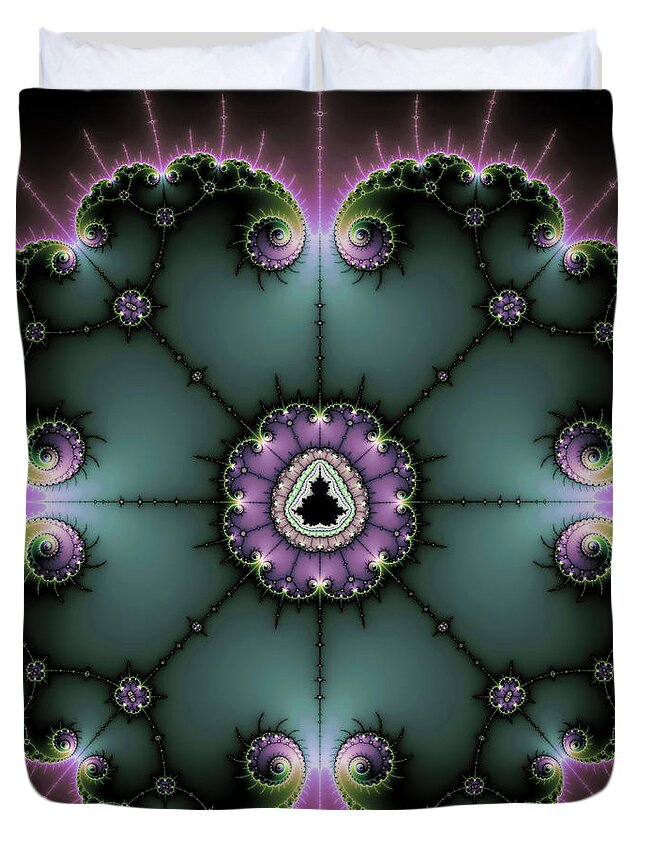 Fractal Duvet Cover featuring the digital art Decorative Fractal Art purple and green by Matthias Hauser
