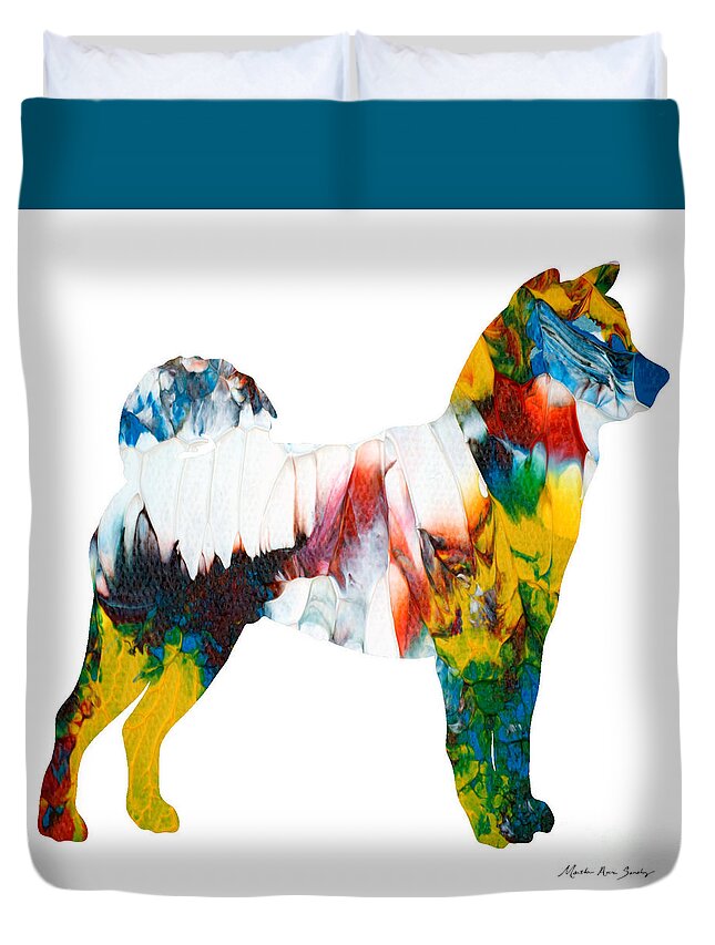 Abstract Duvet Cover featuring the painting Decorative Husky Abstract O1015M by Mas Art Studio