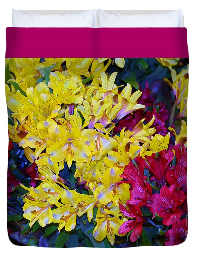 Masartstudio Duvet Cover featuring the mixed media Decorative Mixed Media Floral A3117 by Mas Art Studio