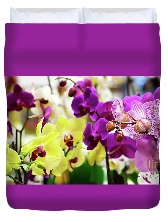 Decorative Duvet Cover featuring the photograph Decorative Orchids Still life C82418 by Mas Art Studio