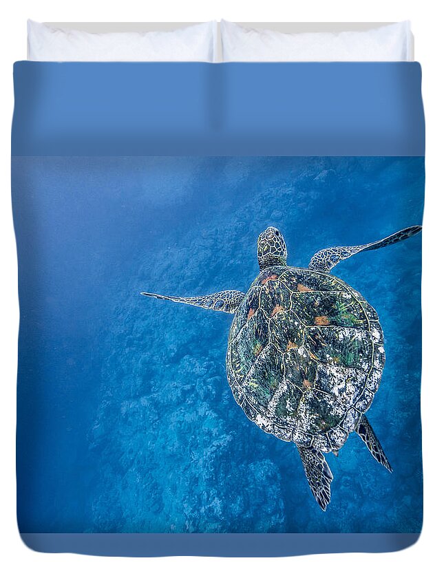Hawaiian Sea Turtle Duvet Cover featuring the photograph Deep Blue Turtle by Leonardo Dale