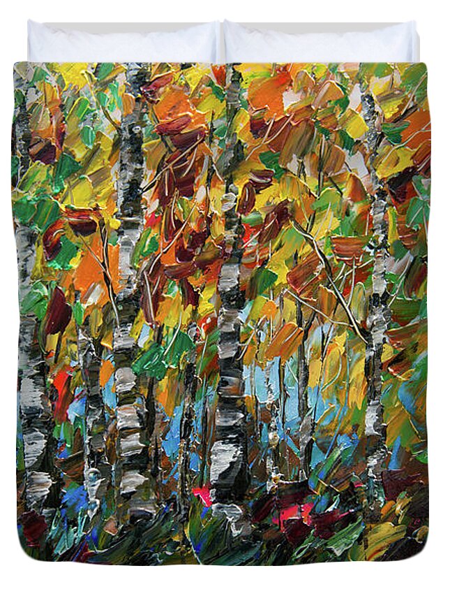  Duvet Cover featuring the painting Deep in the Woods by Lena Owens - OLena Art Vibrant Palette Knife and Graphic Design