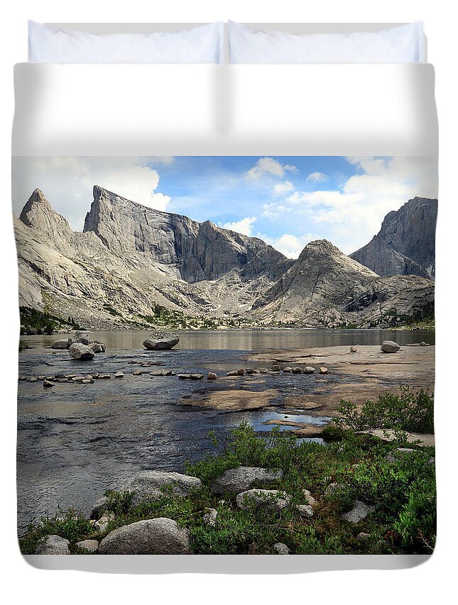 Wyoming Duvet Cover featuring the photograph Deep Lake and Temple Mountains by Brett Pelletier