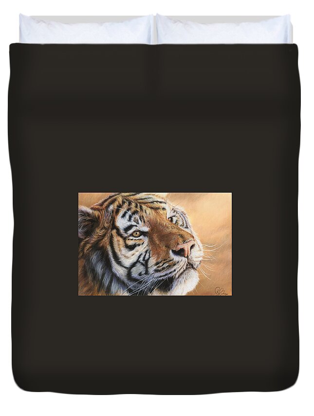 Tiger Duvet Cover featuring the pastel Deep Thoughts by Kirsty Rebecca