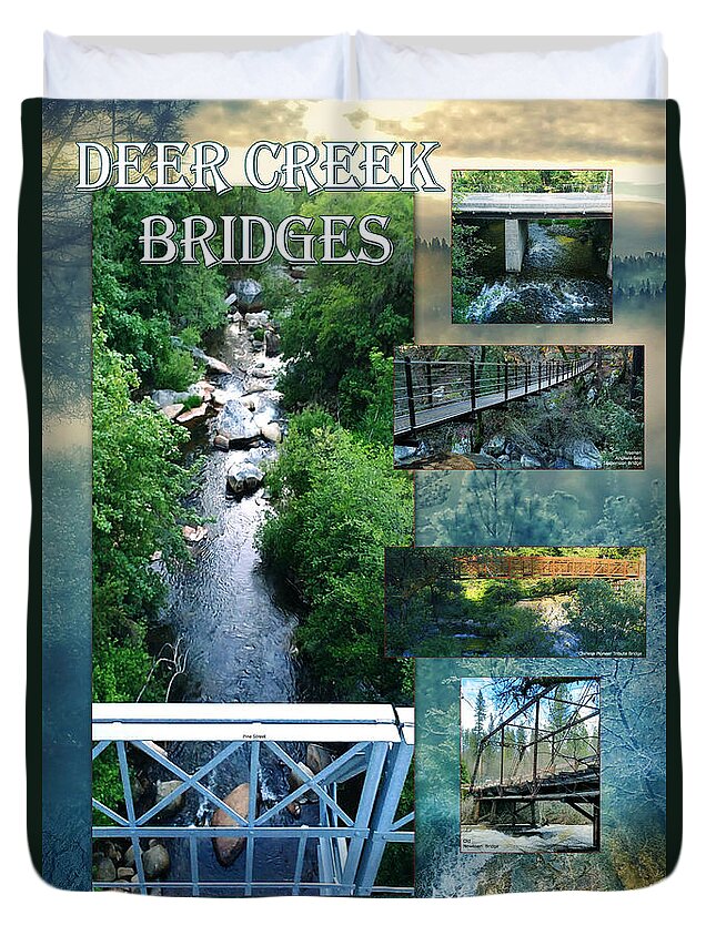 Deer Creek Bridges Duvet Cover featuring the digital art Deer Creek Bridges by Lisa Redfern