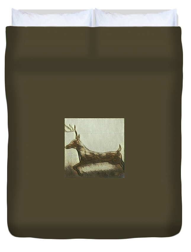 Moving Forward On Your Path. Being Kind And Gentle With Ourselves Duvet Cover featuring the painting Deer Energy by Margaret Welsh Willowsilk