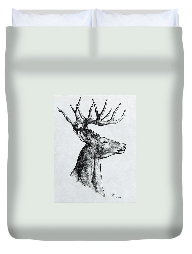 Michael Duvet Cover featuring the drawing Deer by Michael TMAD Finney