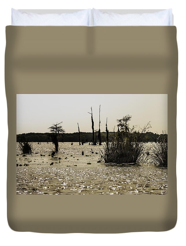 Wildlife Duvet Cover featuring the photograph Deer Point Lake At Dusk by Debra Forand