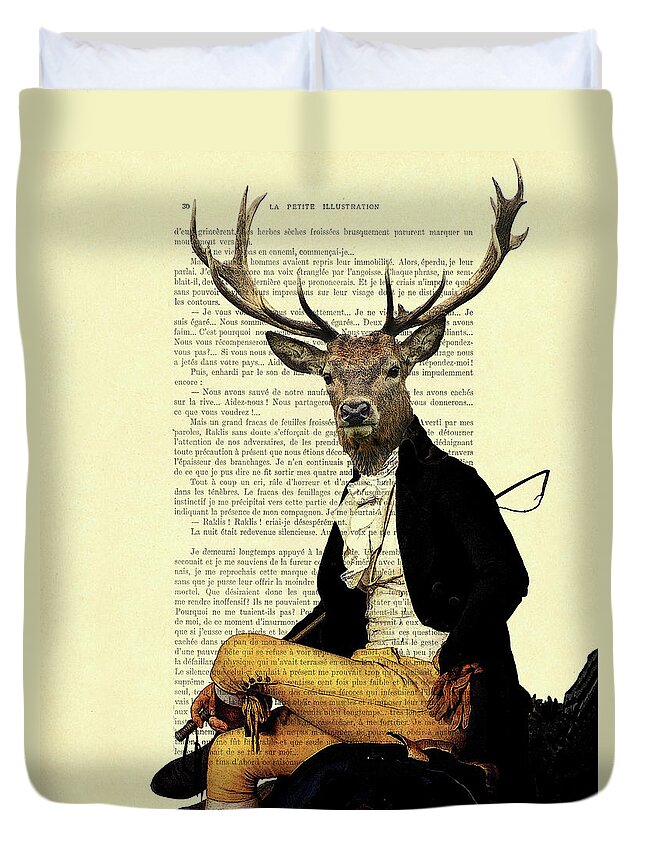 Deer Duvet Cover featuring the digital art Deer regency portrait by Madame Memento