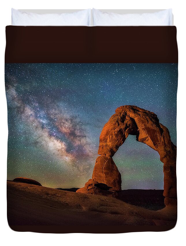 Delicate Arch Duvet Cover featuring the photograph Delicate Air Glow by Darren White