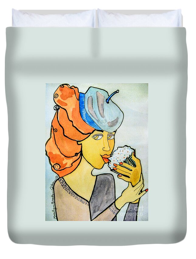 Cupcake Duvet Cover featuring the painting Delicious by Marilyn Brooks