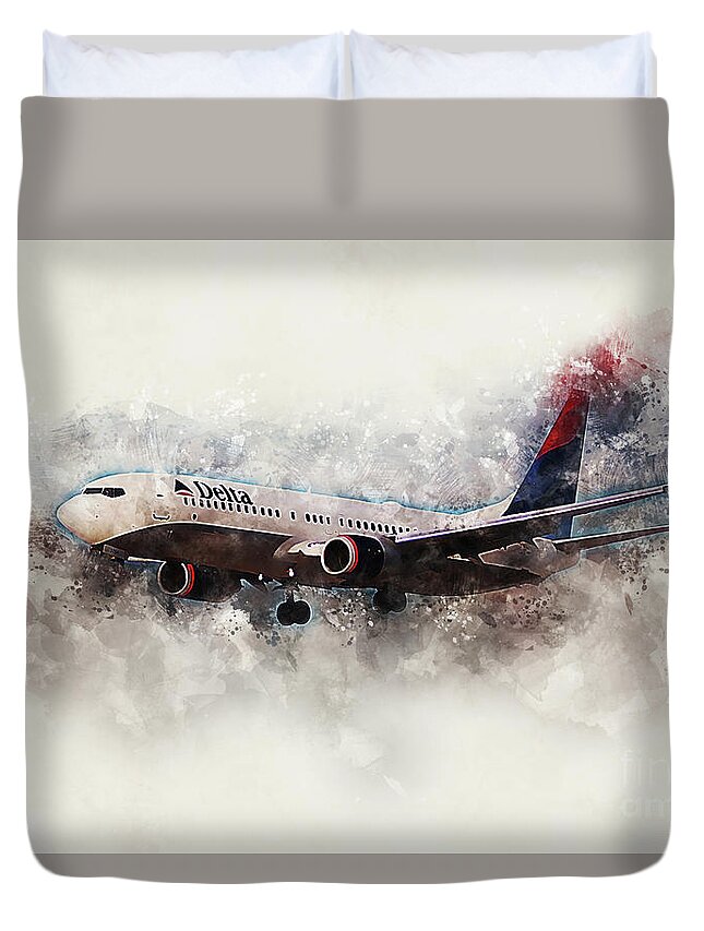 Delta Duvet Cover featuring the digital art Delta Boeing 737-800 Painting by Airpower Art
