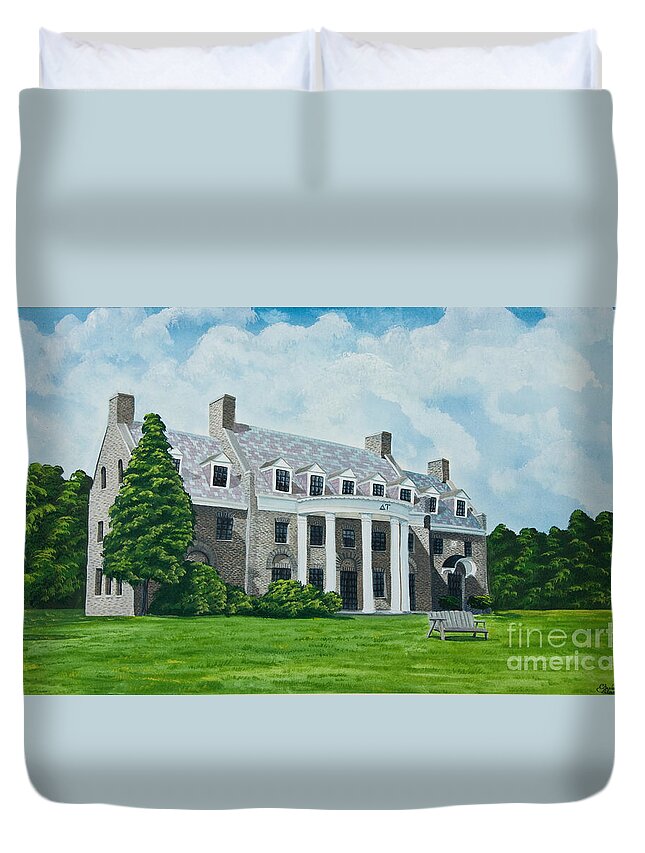 Colgate University History Duvet Cover featuring the painting Delta Upsilon by Charlotte Blanchard
