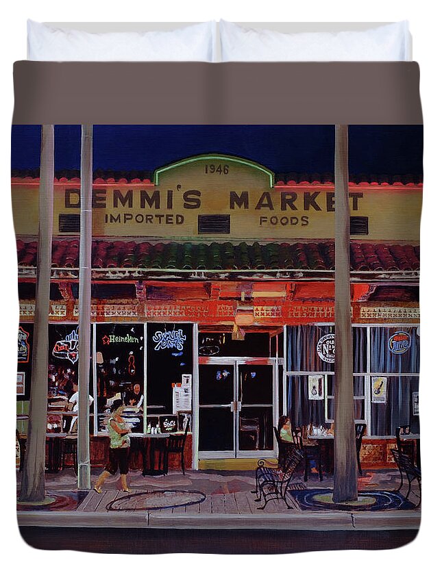 Cityscape Duvet Cover featuring the painting Demmi's Market by Craig Morris