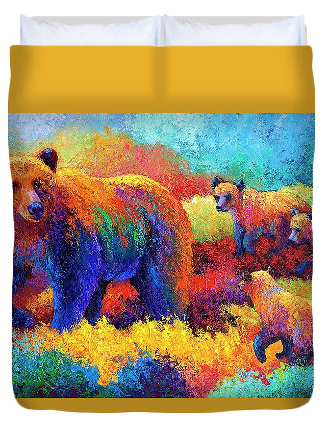 Bear Bears Duvet Cover featuring the painting Denali Family by Marion Rose