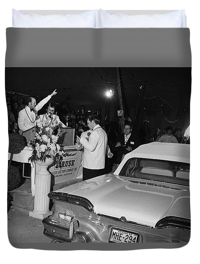 Dennis Kruse Auctioneer Classic Car Auction Scottsdale Arizona Duvet Cover featuring the photograph Dennis Kruse auctioneer classic car auction Scottsdale Arizona 1973-2016 by David Lee Guss