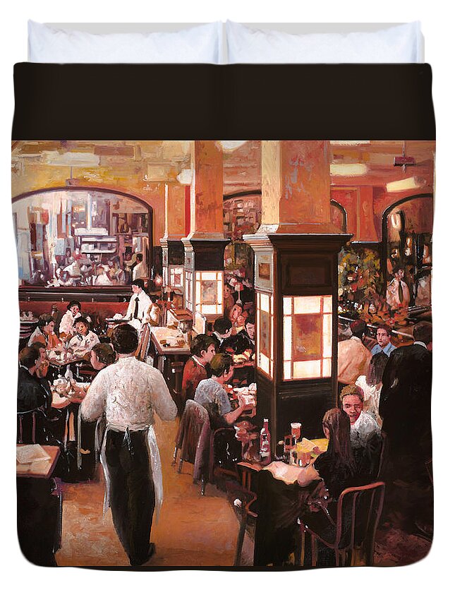 Coffee Shop Duvet Cover featuring the painting Dentro Il Caffe by Guido Borelli