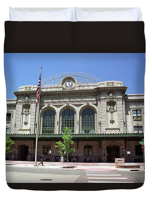 America Duvet Cover featuring the photograph Denver - Union Station Film by Frank Romeo