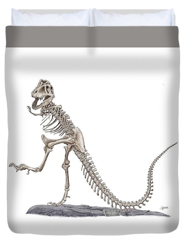 Tyrannosaur Duvet Cover featuring the digital art Denvers Dancing T Rex by Rick Adleman