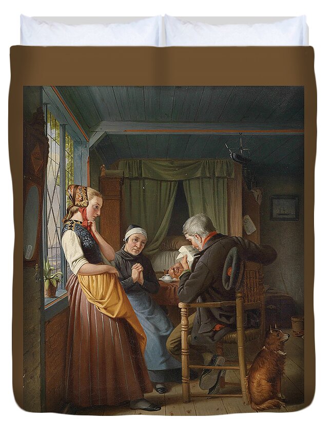 19th Century Art Duvet Cover featuring the painting Der Brief aus See by Emil Bauch