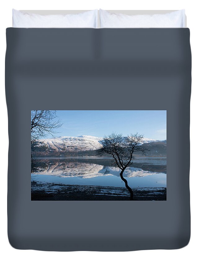 Landscape Duvet Cover featuring the photograph Derwentwater Tree View by Pete Walkden