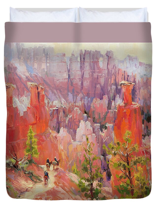 Southwest Duvet Cover featuring the painting Descent into Bryce by Steve Henderson