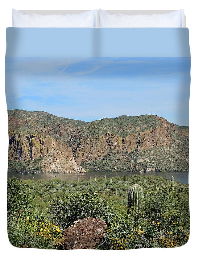 Arizona Duvet Cover featuring the photograph Desert Flora Over Canyon Lake by Lynda Lehmann