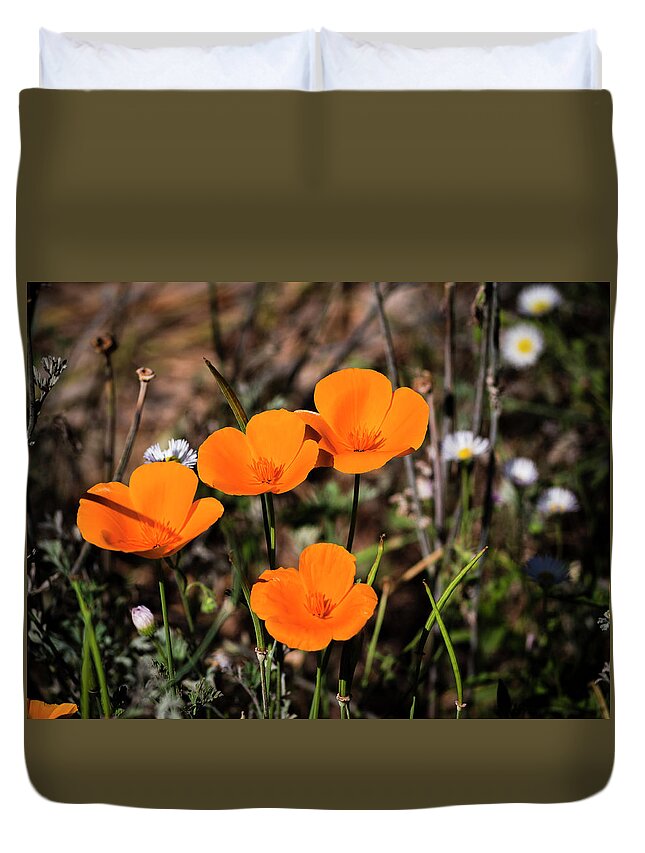 Dessert Flower Abstract Duvet Cover featuring the photograph Desert Flowers Four Flowers Four by Penny Lisowski