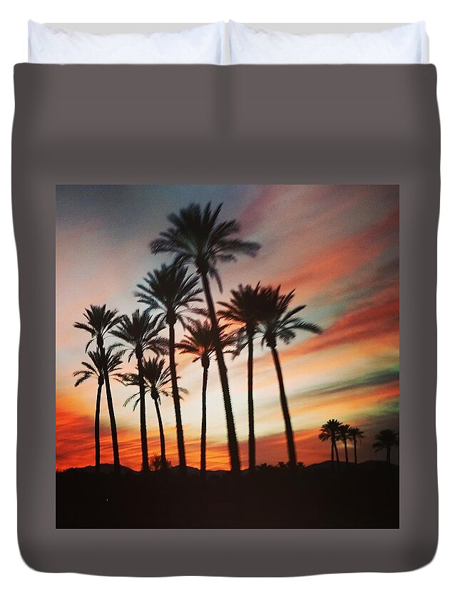 Palm Trees Duvet Cover featuring the photograph Desert Palms Sunset by Vic Ritchey