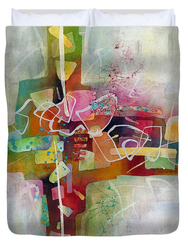 Abstract Duvet Cover featuring the painting Desert Pueblo 2 by Hailey E Herrera