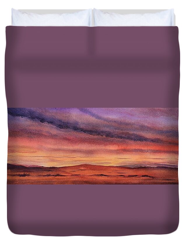 Desert Duvet Cover featuring the painting Desert Sunset by Ruth Kamenev