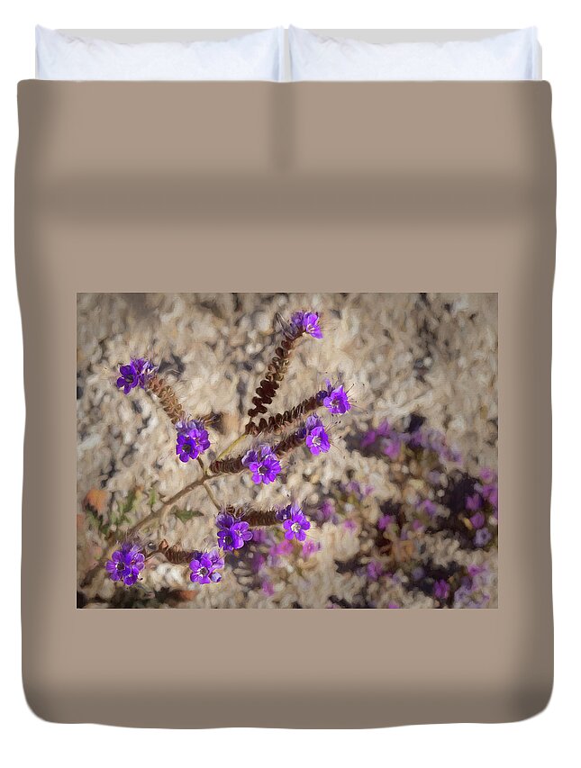Background Duvet Cover featuring the photograph Desert Zig Zag Purple Flower by Penny Lisowski