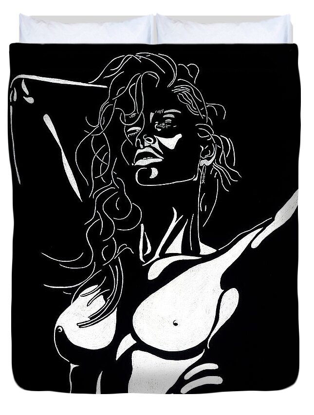  Sex Photographs Duvet Cover featuring the drawing Desire by Mayhem Mediums