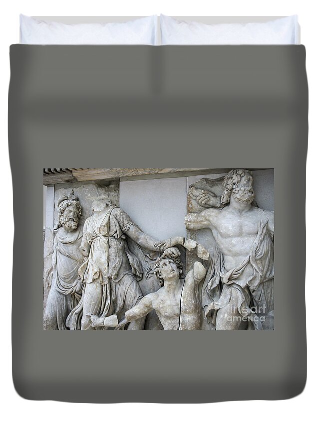 Altar Duvet Cover featuring the photograph Detail Pergamon altar in marble by Patricia Hofmeester