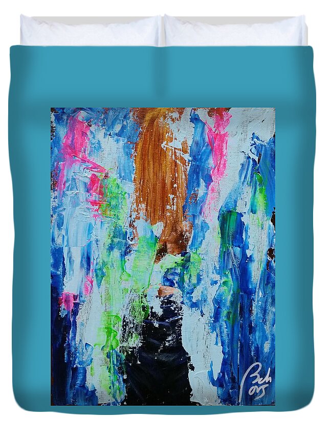Woman Duvet Cover featuring the painting Detritus II Woman back by Bachmors Artist