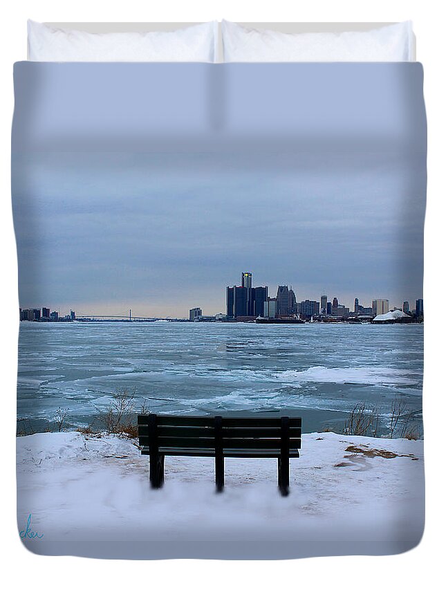 Detroit Duvet Cover featuring the photograph Detroit Freeze by Michael Rucker