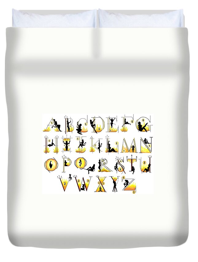 Letters Duvet Cover featuring the digital art Devilish Alphabet by Scarlett Royale