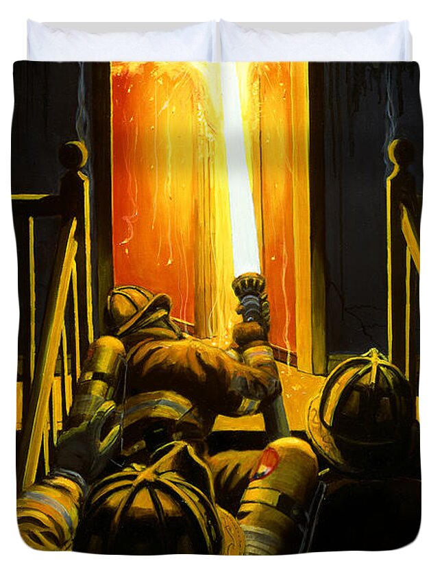 Firefighting Duvet Cover featuring the painting Devil's Stairway by Paul Walsh
