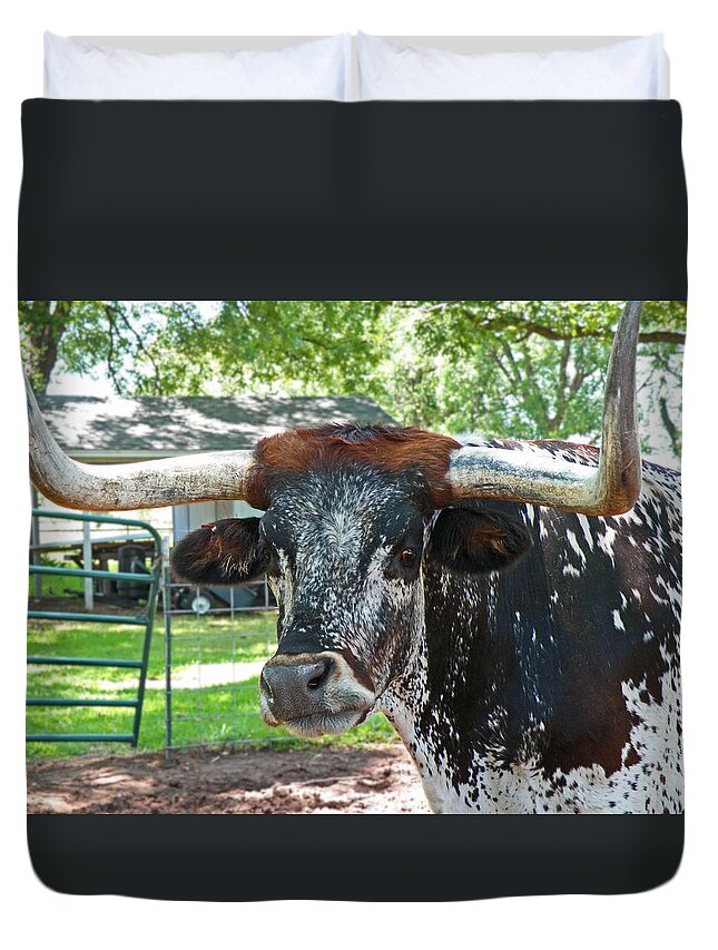 Longhorn Duvet Cover featuring the photograph Devo by Donna Shahan