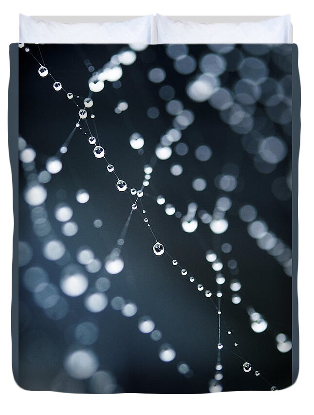 Dew Duvet Cover featuring the photograph Dewdrops on cobweb 003 by Clayton Bastiani