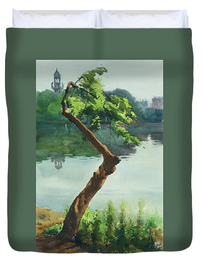 Lake Duvet Cover featuring the painting Dhanmondi Lake 03 by Helal Uddin