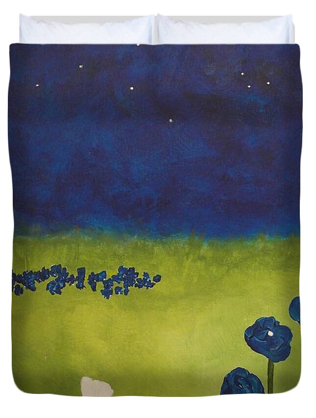A-fine-art-painting Duvet Cover featuring the painting Diamonds in a Sapphire Sky by Catalina Walker