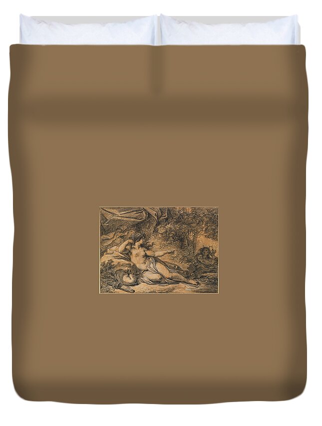 Francois-andre Vincent Duvet Cover featuring the drawing Diana and Actaeon by Francois-Andre Vincent