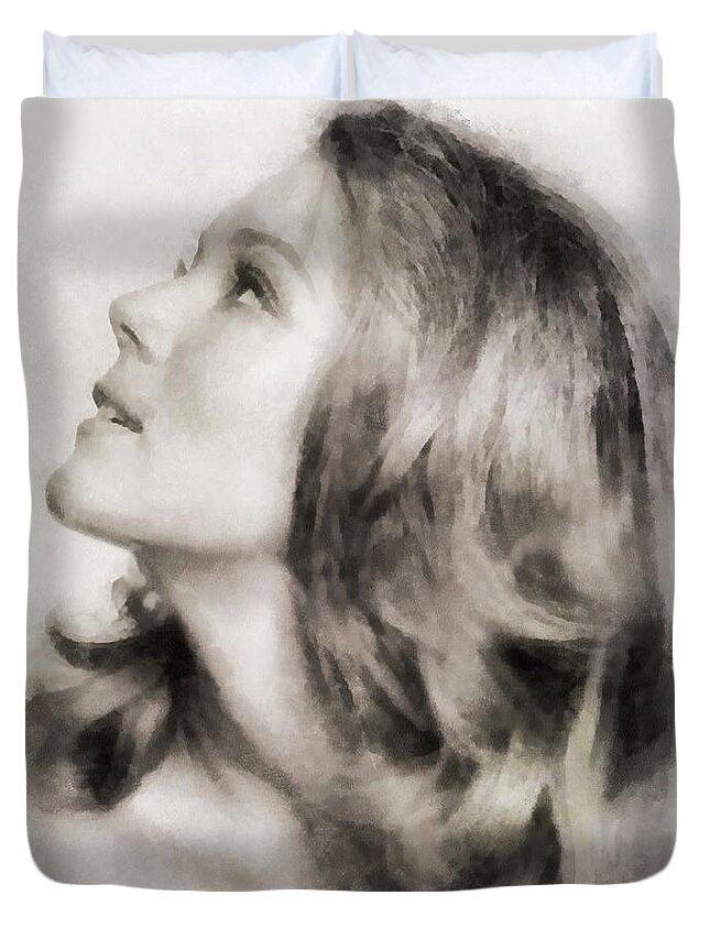 Diana Duvet Cover featuring the painting Diana Rigg, Actress by Esoterica Art Agency