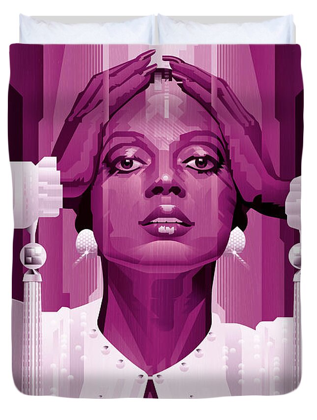 Diana Ross Duvet Cover featuring the digital art Diana Ross in Magenta Monocrome by Garth Glazier
