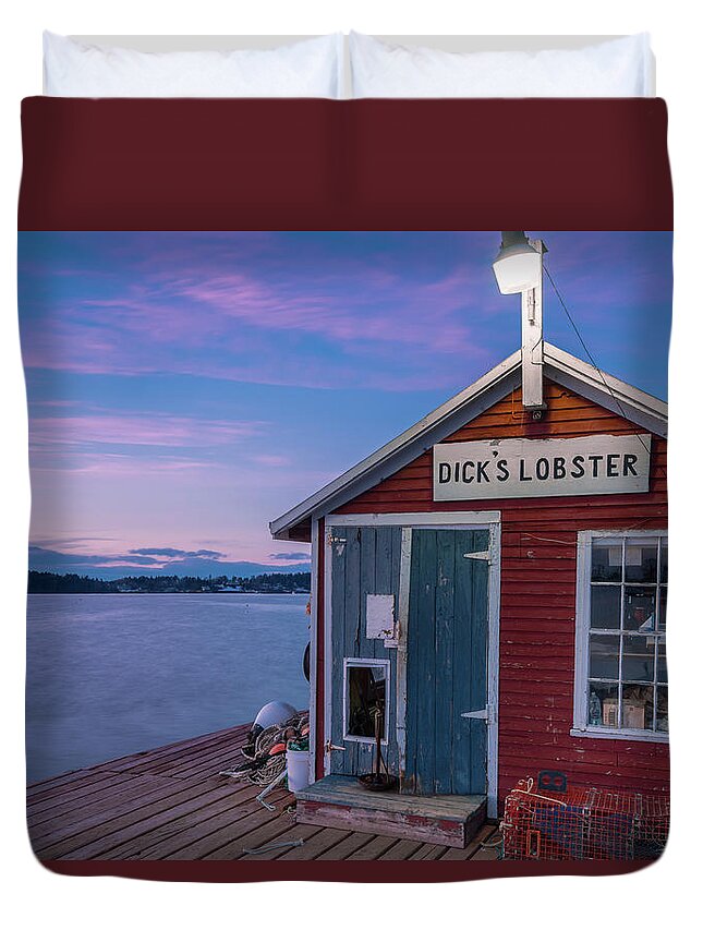 Maine Duvet Cover featuring the photograph Dicks Lobsters - Crabs Shack in Maine by Ranjay Mitra