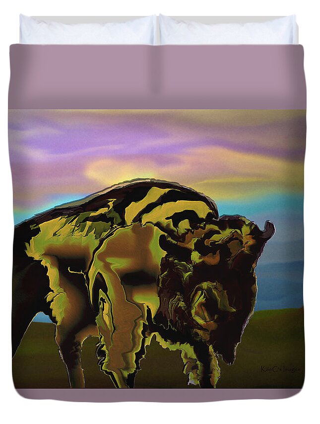 Bison Duvet Cover featuring the digital art Montana Bison 2 by Kae Cheatham